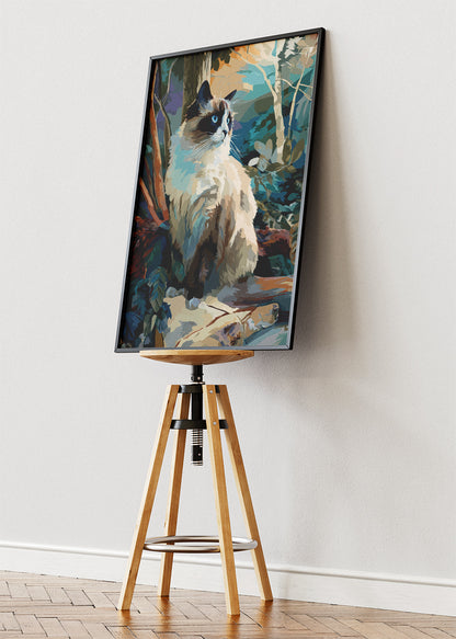 Ragdoll Cat Wall Art Print & Canvas – Elegant Long-Haired Cat in Forest Scene