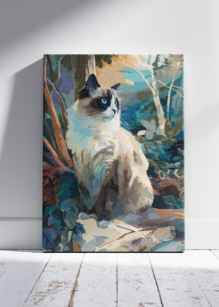 Ragdoll Cat Wall Art Print & Canvas – Elegant Long-Haired Cat in Forest Scene