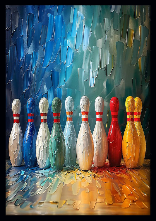Rainbow Bowling Pins – Abstract Colorful Canvas & Poster Wall Art – T822 – AiPrintLab