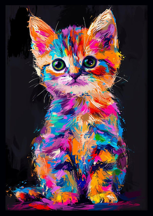 Rainbow Kitten Pop Art – Vibrant Abstract Cat Canvas Wall Art – T885 – AiPrintLab