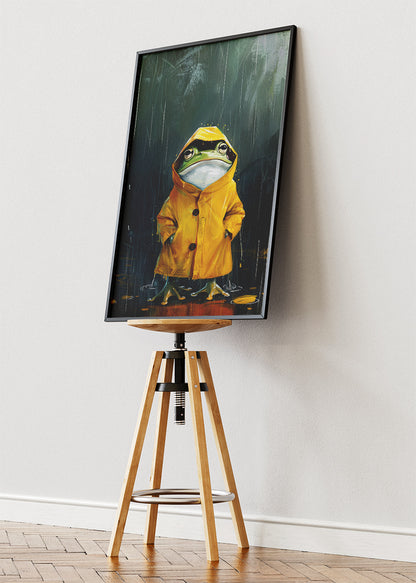 Raincoat Frog Art Print & Canvas – Whimsical Frog Wall Art in Rainy Mood