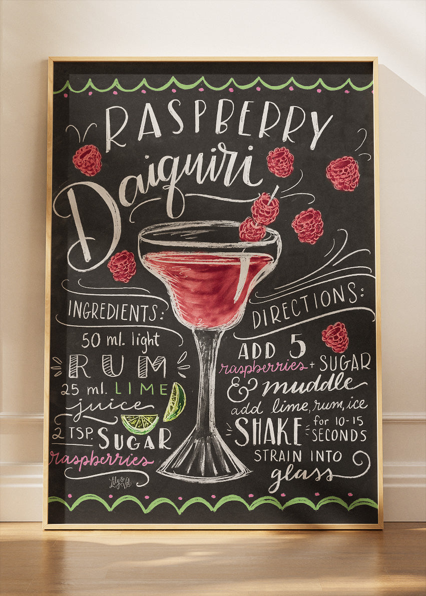 Raspberry Daiquiri Vintage Poster & Canvas Print | Chalkboard Cocktail Recipe Wall Art