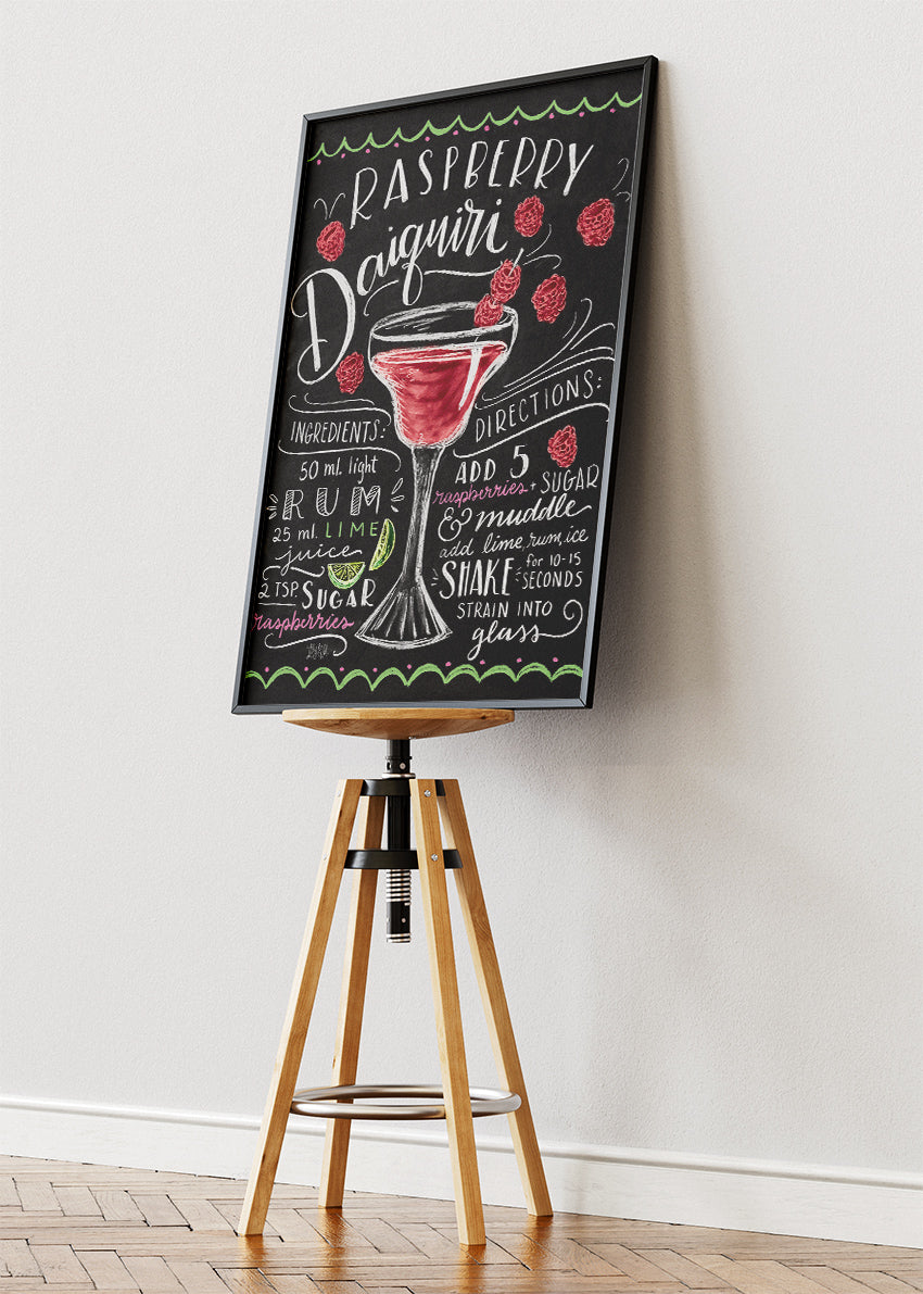 Raspberry Daiquiri Vintage Poster & Canvas Print | Chalkboard Cocktail Recipe Wall Art