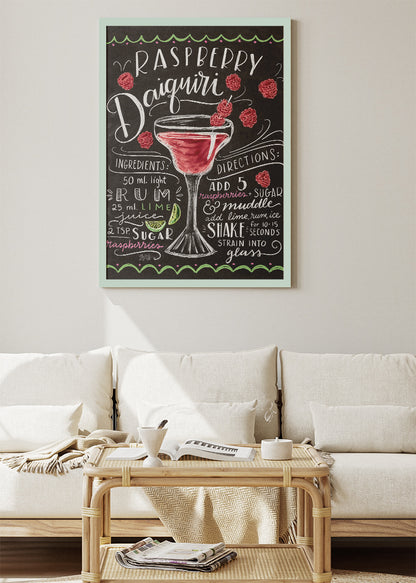 Raspberry Daiquiri Vintage Poster & Canvas Print | Chalkboard Cocktail Recipe Wall Art
