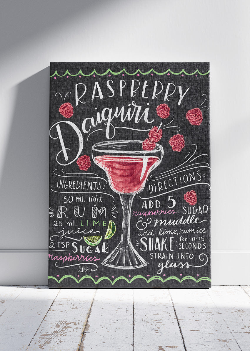 Raspberry Daiquiri Vintage Poster & Canvas Print | Chalkboard Cocktail Recipe Wall Art