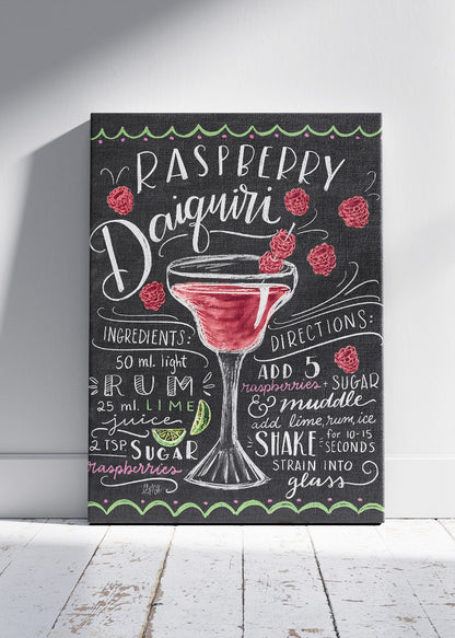 Raspberry Daiquiri Vintage Poster & Canvas Print | Chalkboard Cocktail Recipe Wall Art