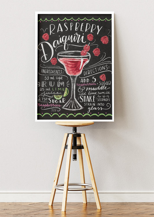 Raspberry Daiquiri Vintage Poster & Canvas Print | Chalkboard Cocktail Recipe Wall Art