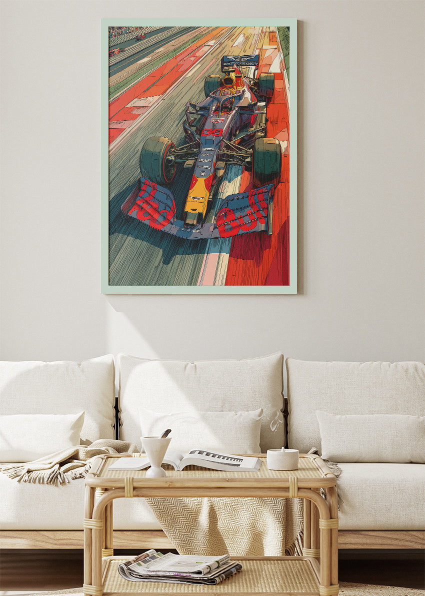 Red Bull Illustrated Formula 1 Racing Car Poster Canvas & Print – AI PRINT LAB