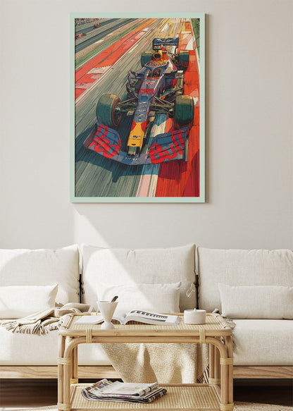 Red Bull Illustrated Formula 1 Racing Car Poster Canvas & Print – AI PRINT LAB
