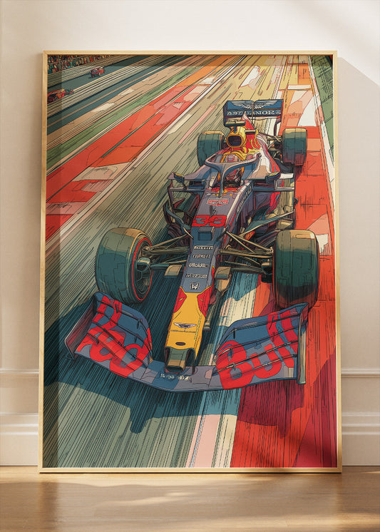 Red Bull Illustrated Formula 1 Racing Car Poster Canvas & Print – AI PRINT LAB
