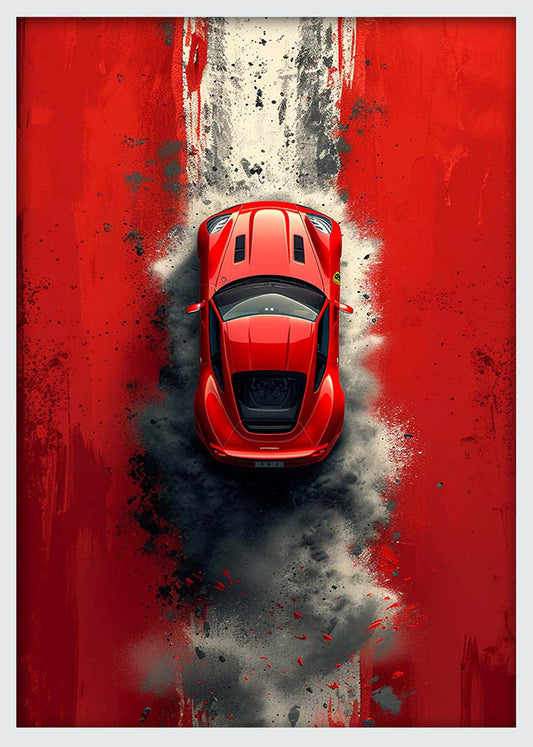 Red Ferrari Drift Explosion – Supercar Canvas & Poster Wall Art – T1159 – AiPrintLab