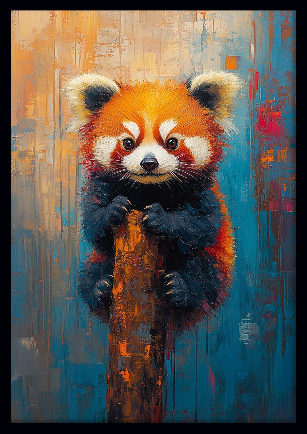 Red Panda Art Print, Cute Animal Canvas Poster with Painterly Texture, Playful Wildlife Wall Decor – T1376 – AIPrintLab