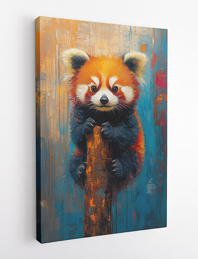Red Panda Art Print, Cute Animal Canvas Poster with Painterly Texture, Playful Wildlife Wall Decor – T1376 – AIPrintLab