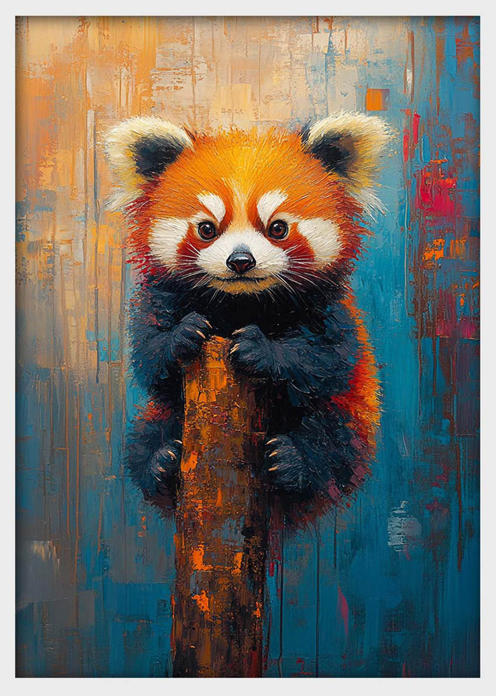 Red Panda Art Print, Cute Animal Canvas Poster with Painterly Texture, Playful Wildlife Wall Decor – T1376 – AIPrintLab