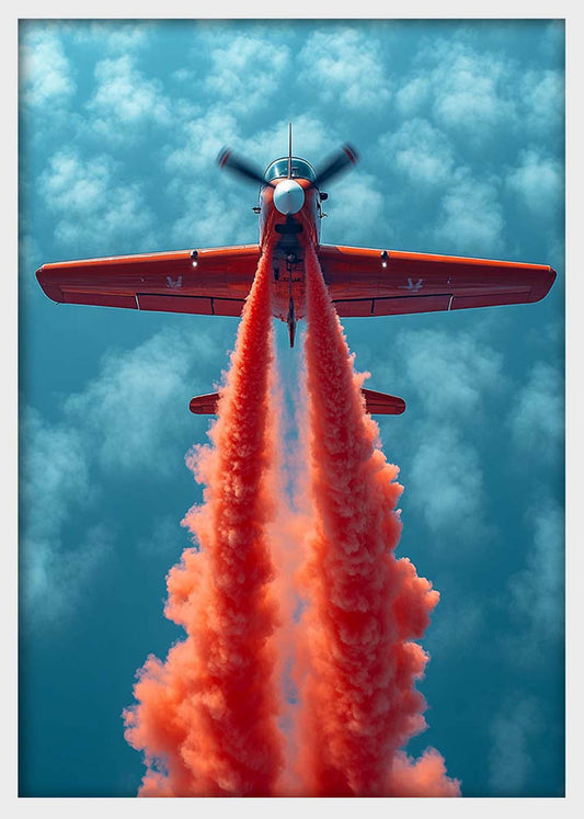 Red Smoke Plane Canvas Wall Art & Poster Print | Aerial Acrobat Aircraft Photography – T1327 – AiPrintlab