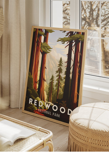 Redwood National Park Poster & Canvas Print – Illustrated California Forest Wall Art