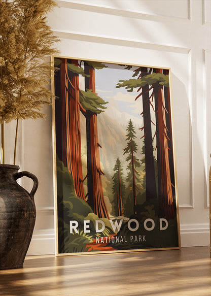 Redwood National Park Poster & Canvas Print – Illustrated California Forest Wall Art