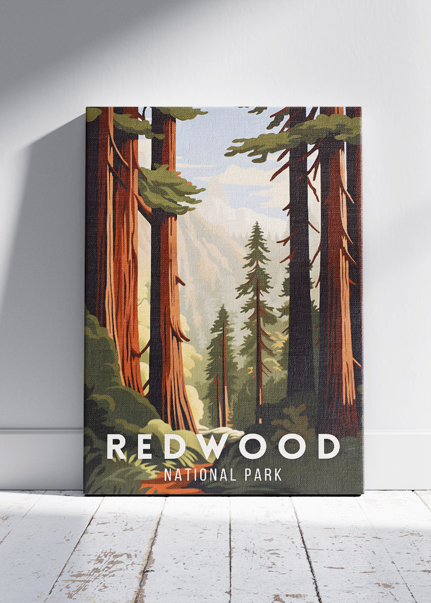 Redwood National Park Poster & Canvas Print – Illustrated California Forest Wall Art