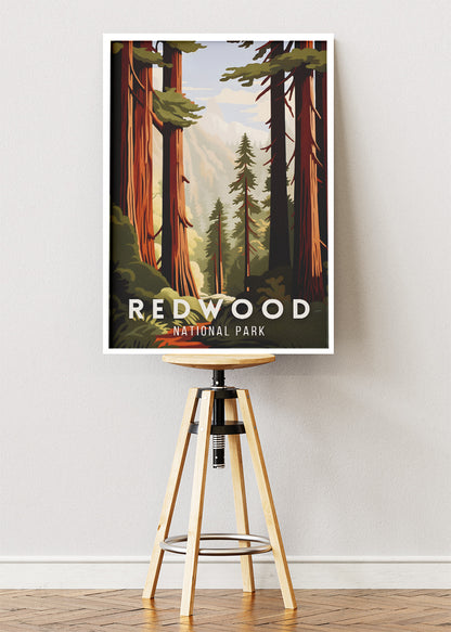 Redwood National Park Poster & Canvas Print – Illustrated California Forest Wall Art