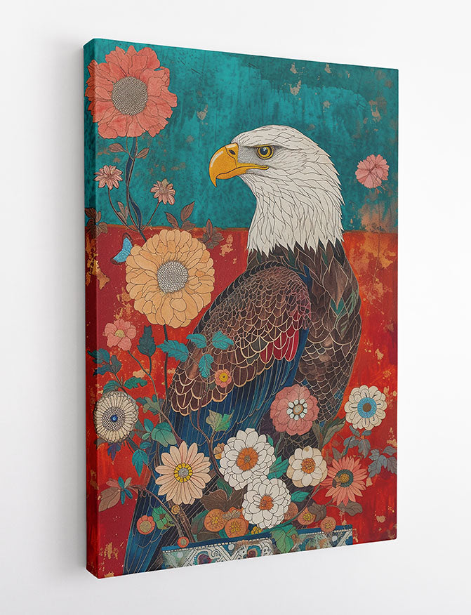 Regal Eagle & Floral Harmony – Bold Nature Canvas & Poster Wall Art – T1093 – AiPrintLab