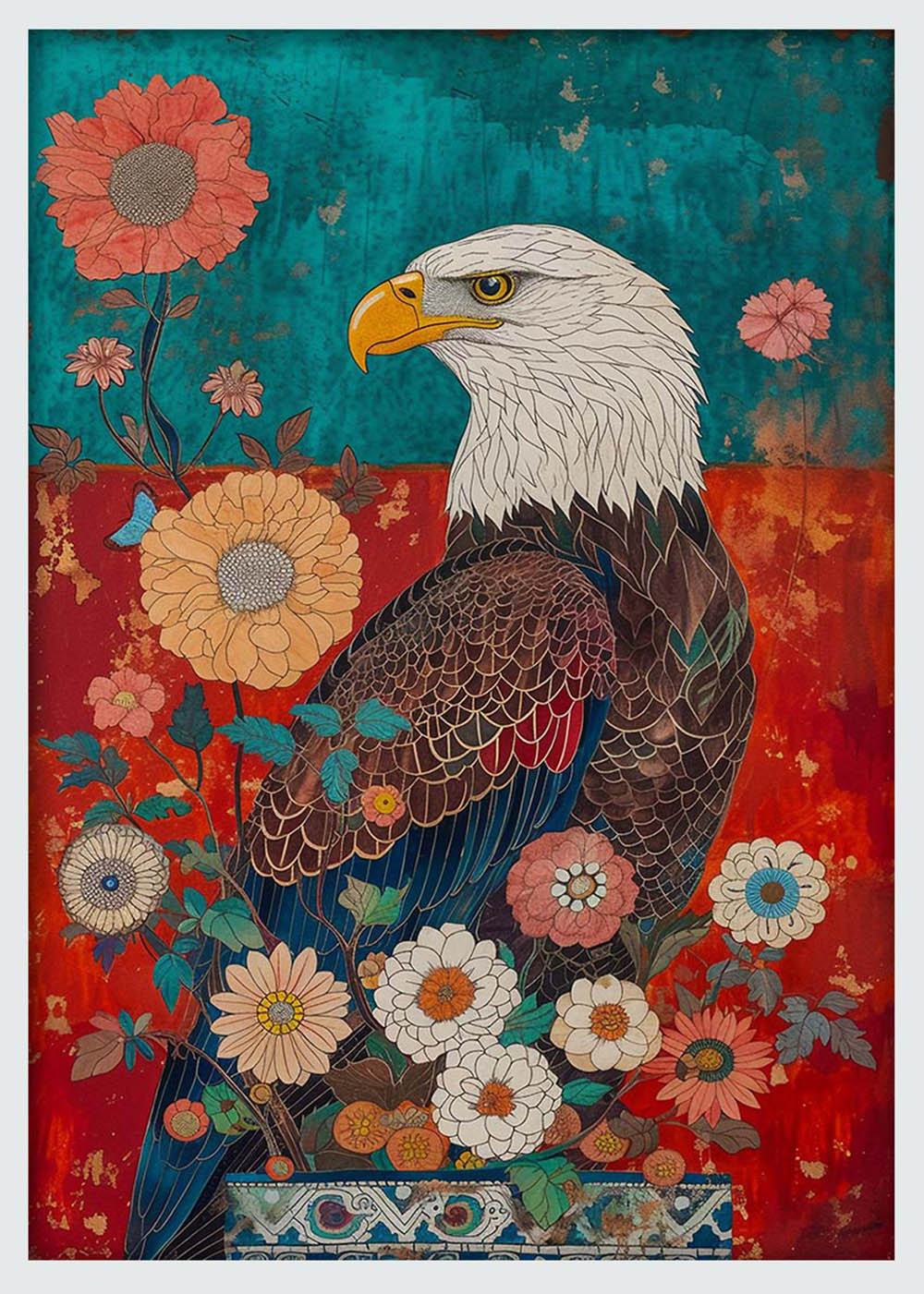 Regal Eagle & Floral Harmony – Bold Nature Canvas & Poster Wall Art – T1093 – AiPrintLab
