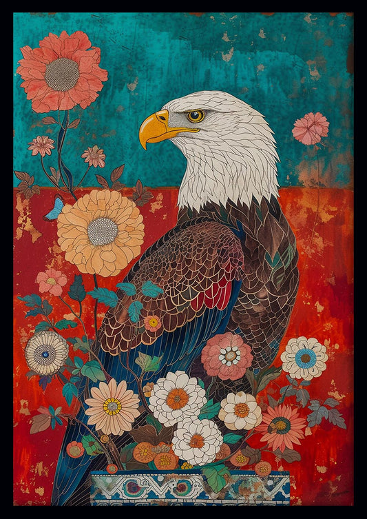 Regal Eagle & Floral Harmony – Bold Nature Canvas & Poster Wall Art – T1093 – AiPrintLab