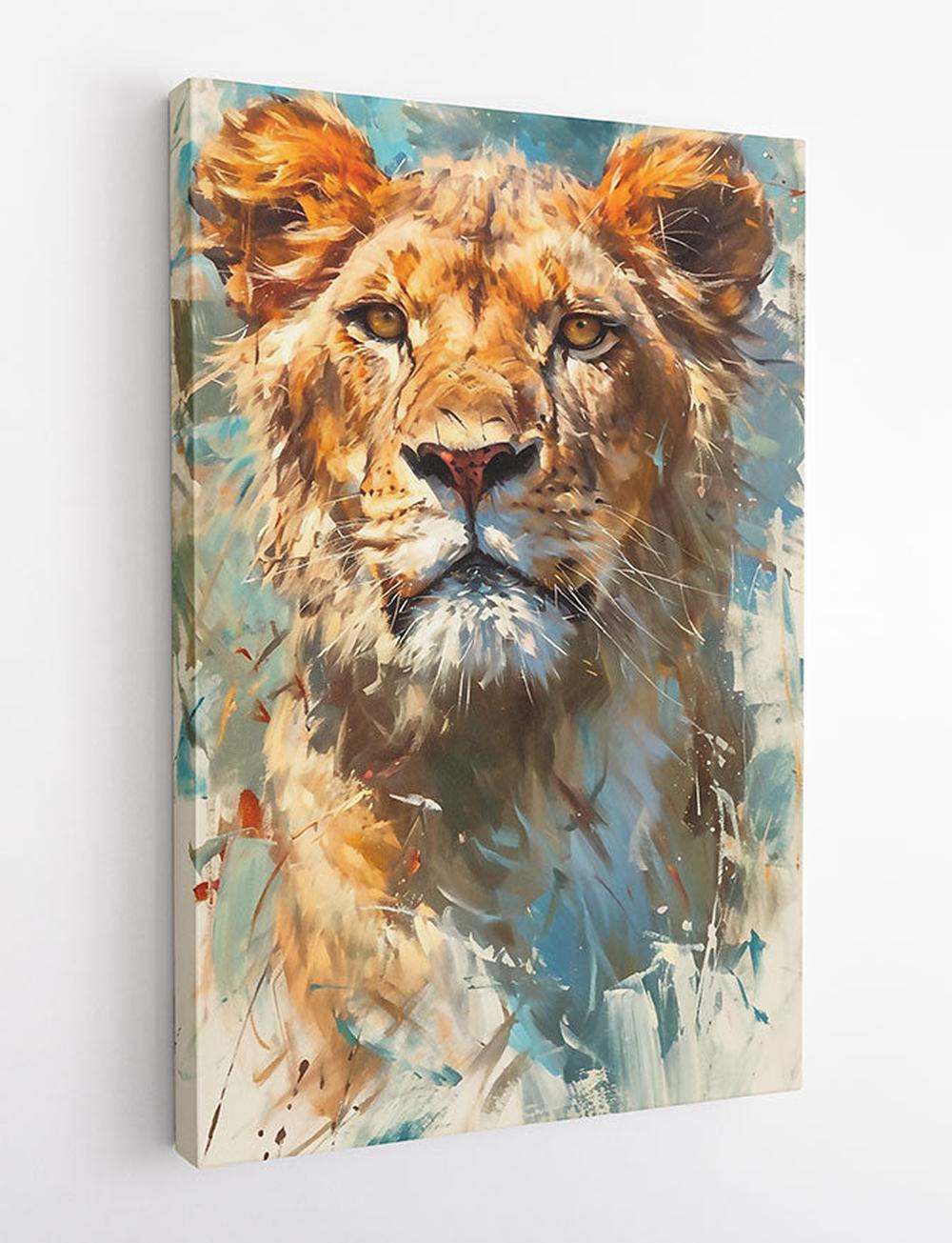 Regal Lioness Gaze – Expressive Abstract Wildlife Canvas Wall Art – T888 – AiPrintLab