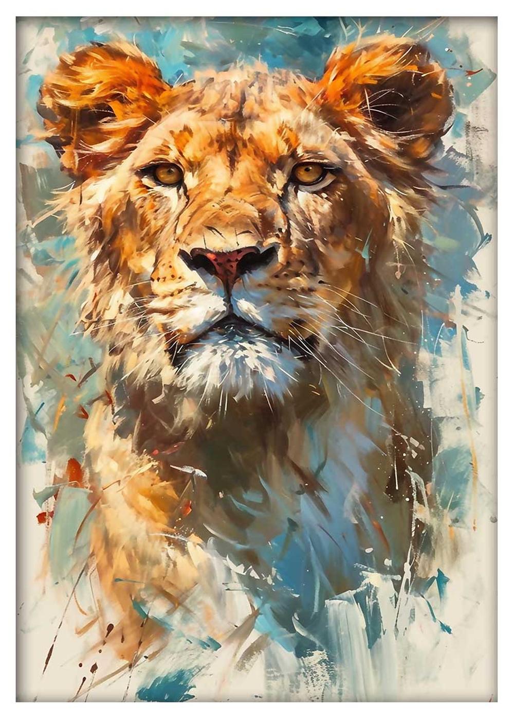 Regal Lioness Gaze – Expressive Abstract Wildlife Canvas Wall Art – T888 – AiPrintLab