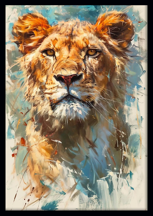 Regal Lioness Gaze – Expressive Abstract Wildlife Canvas Wall Art – T888 – AiPrintLab