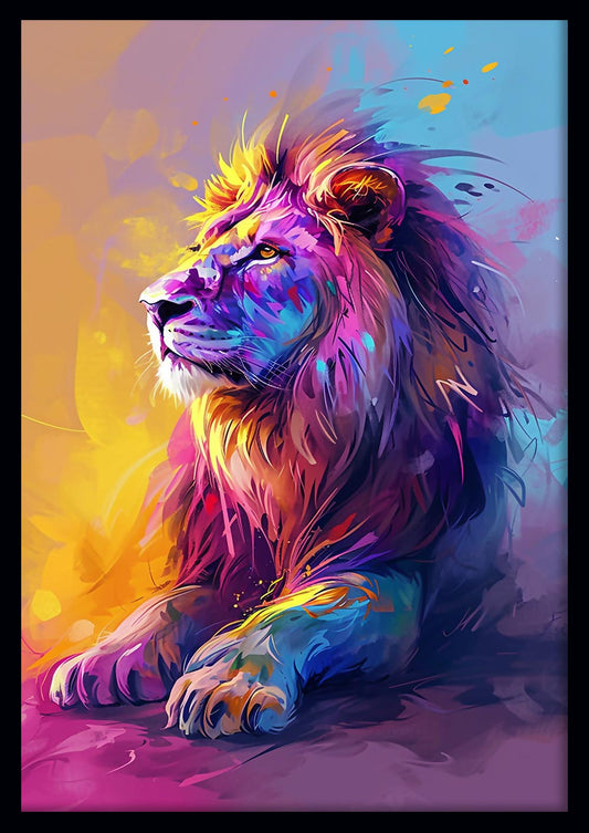 Regal Rainbow Lion – Majestic Abstract Animal Canvas Art – T853 – AiPrintLab
