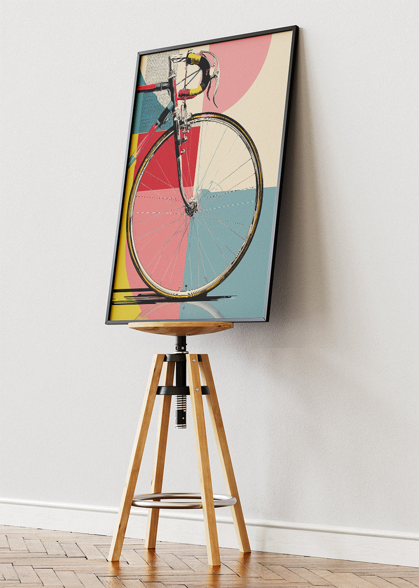 Retro Bicycle Art Print & Canvas – Modern Geometric Cycling Wall Art