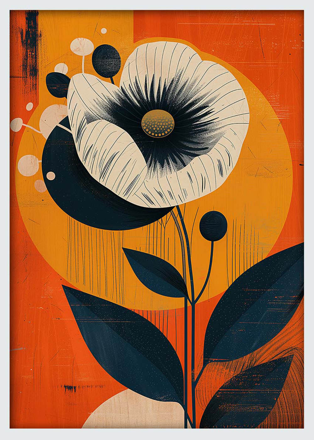 Retro Bloom – Bold Mid-Century Modern Flower Canvas & Poster Art – T995 – AiPrintLab