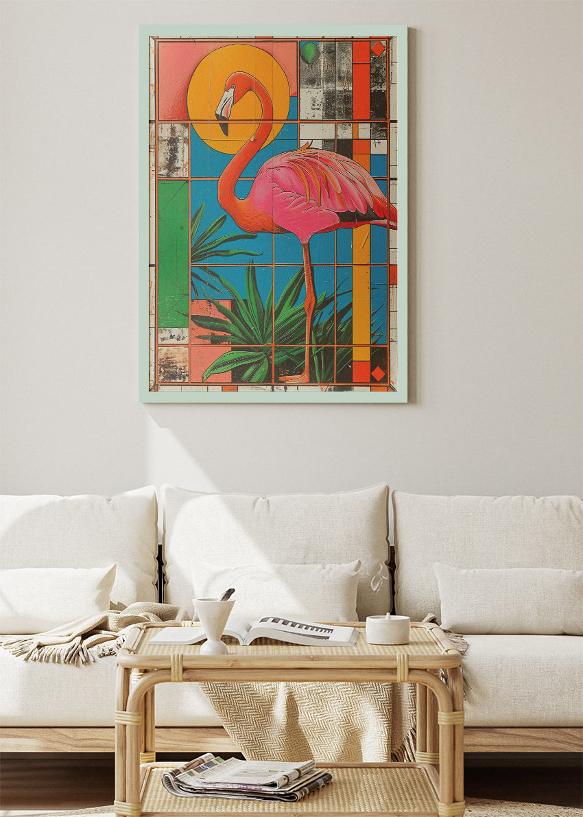 Retro Flamingo Canvas Print & Poster – Modern Tropical Wall Art