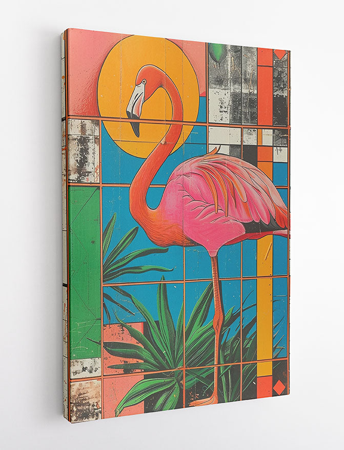 Retro Flamingo Geometric Wall Art – Color Pop Canvas Print – T969 – AiPrintLab