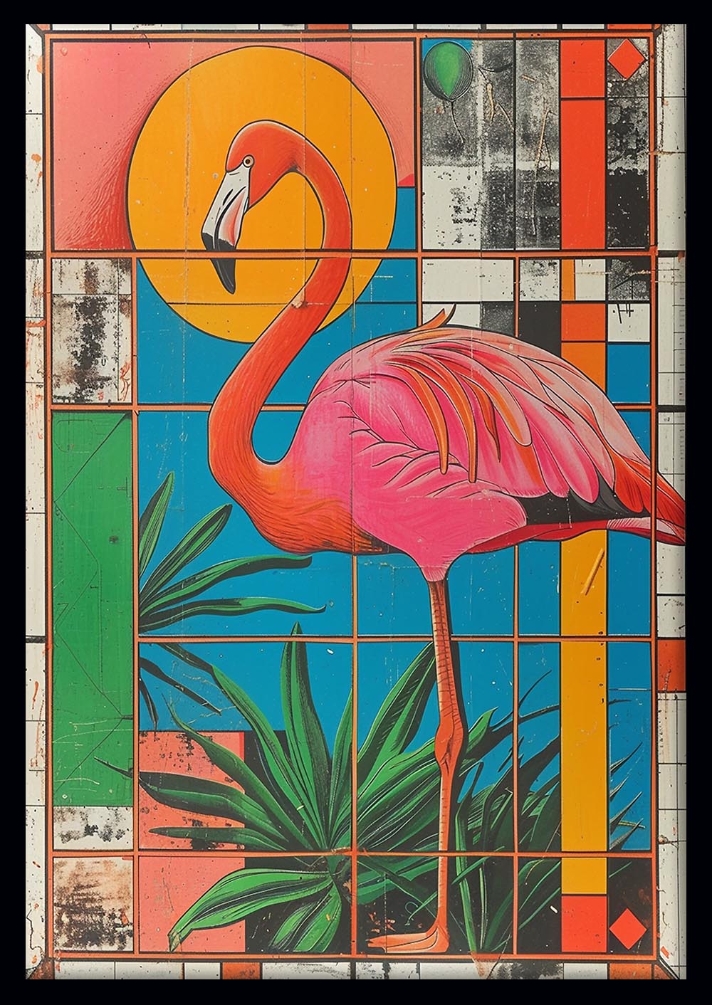 Retro Flamingo Geometric Wall Art – Color Pop Canvas Print – T969 – AiPrintLab