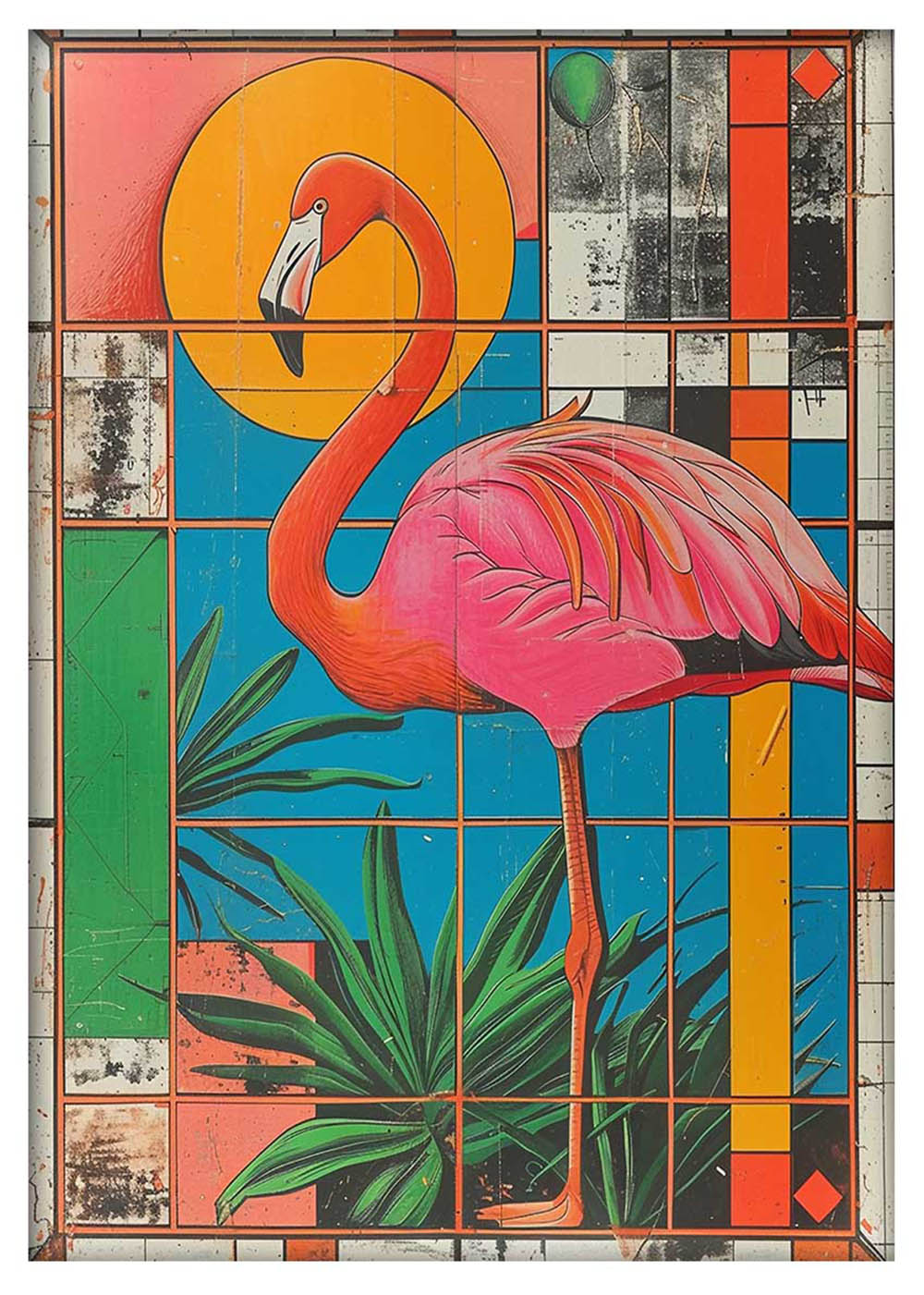 Retro Flamingo Geometric Wall Art – Color Pop Canvas Print – T969 – AiPrintLab