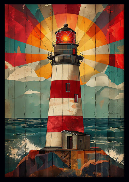 Retro Lighthouse Coastal Canvas Print & Poster – T664 – AiPrintLab