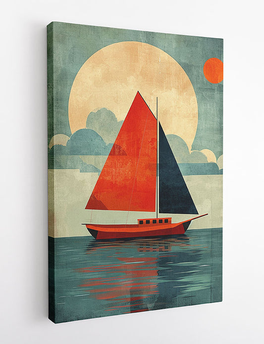 Retro Sailboat Sunset – Nautical Vintage Style Canvas Wall Art & Poster Print – T1117 – AiPrintLab