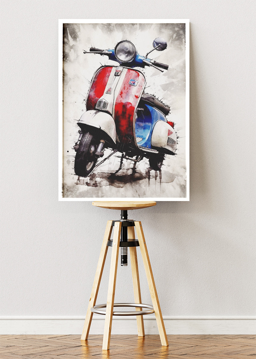 Retro Scooter Tricolor Poster Canvas & Print – AI PRINT LAB