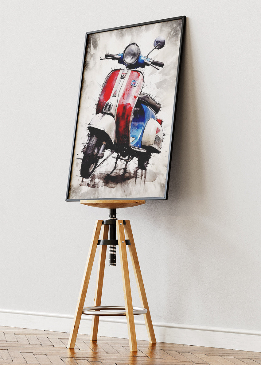 Retro Scooter Tricolor Poster Canvas & Print – AI PRINT LAB