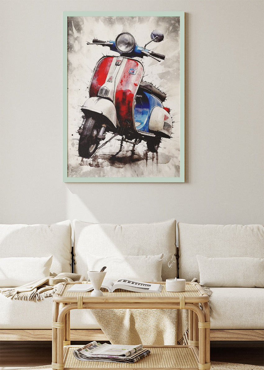 Retro Scooter Tricolor Poster Canvas & Print – AI PRINT LAB