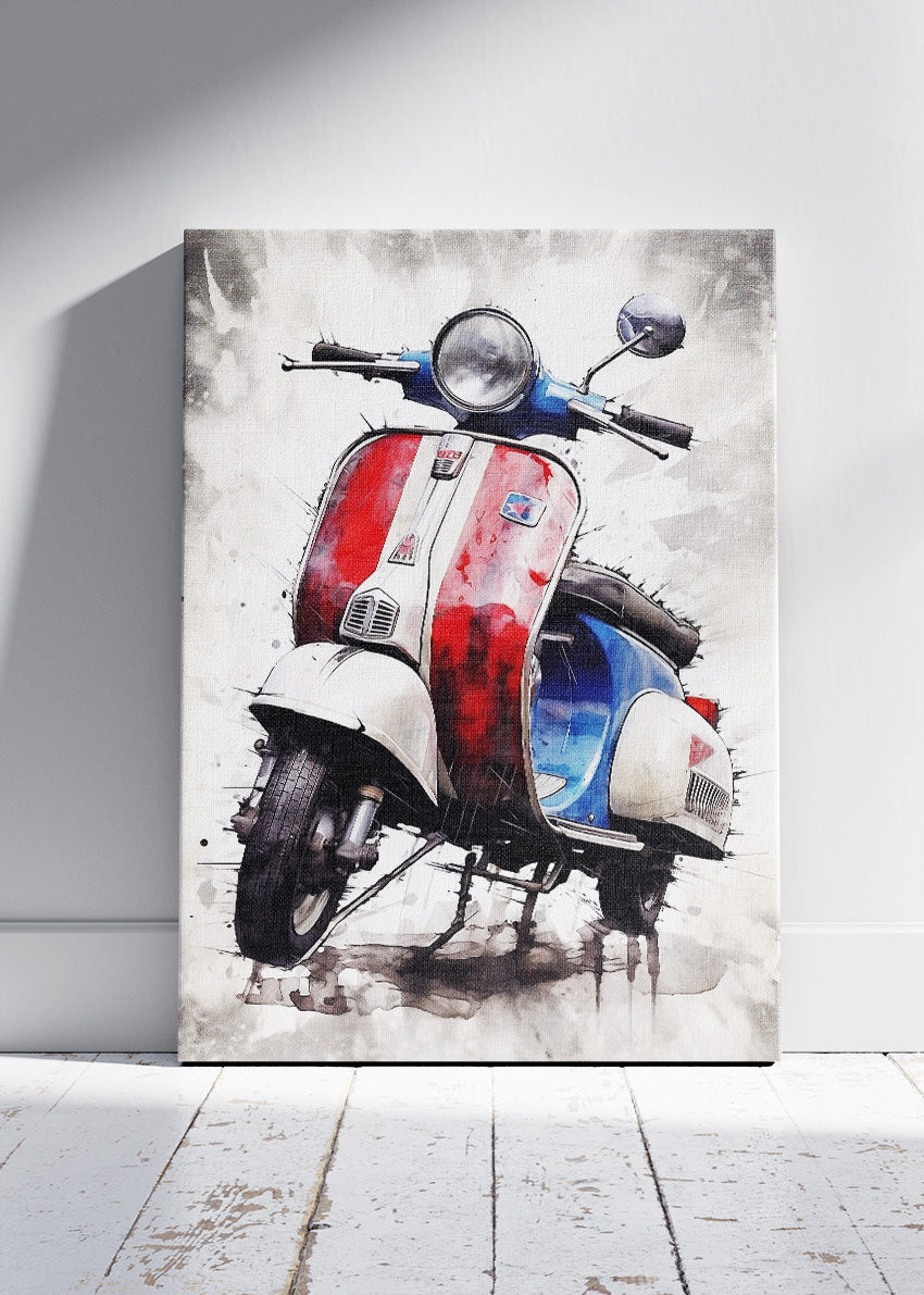 Retro Scooter Tricolor Poster Canvas & Print – AI PRINT LAB