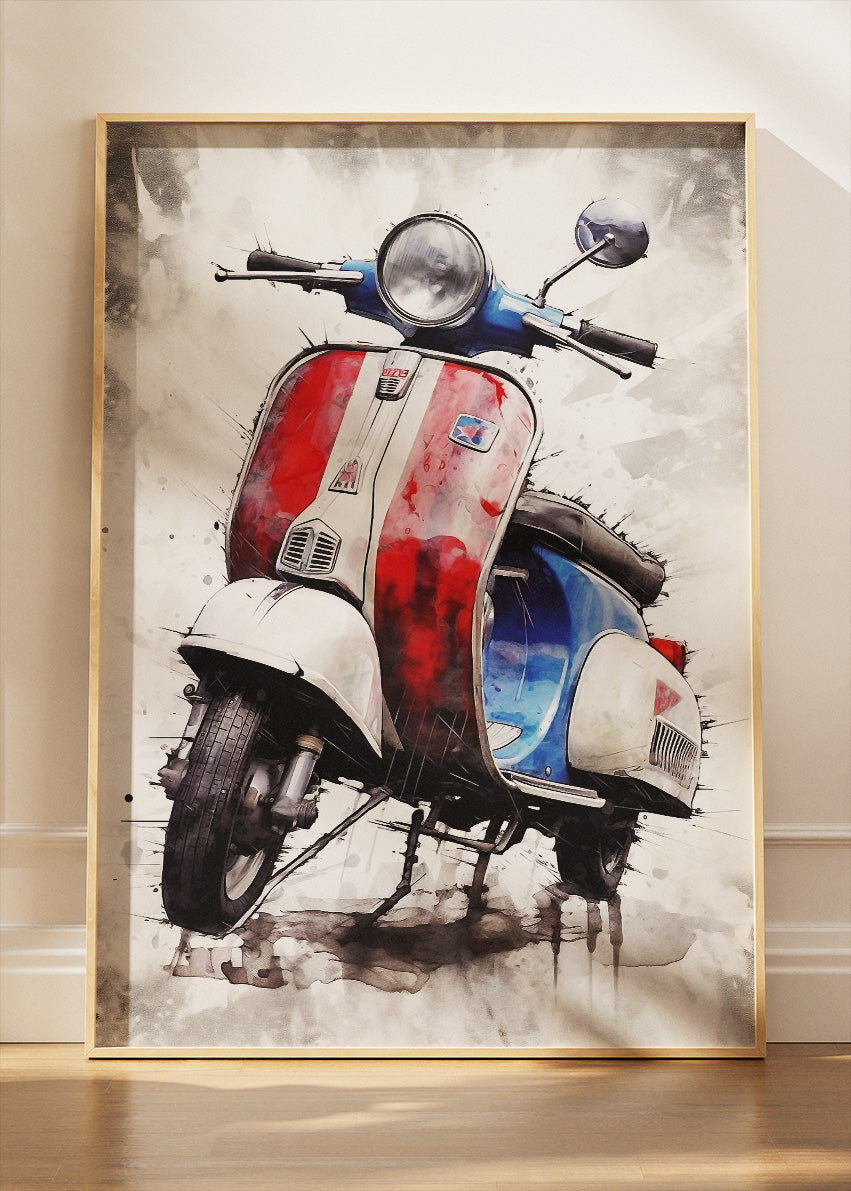 Retro Scooter Tricolor Poster Canvas & Print – AI PRINT LAB