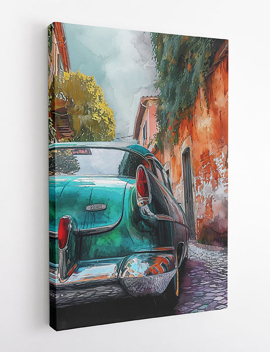 Retro Turquoise Classic Car Wall Art – Canvas and Poster Print – T1411 –