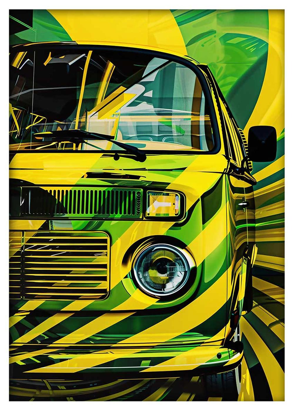 Retro Yellow Green Van Canvas Art – Psychedelic Camper Print – T787 – AiPrintLab