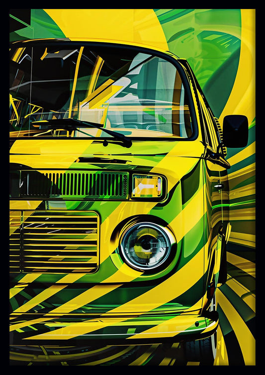 Retro Yellow Green Van Canvas Art – Psychedelic Camper Print – T787 – AiPrintLab