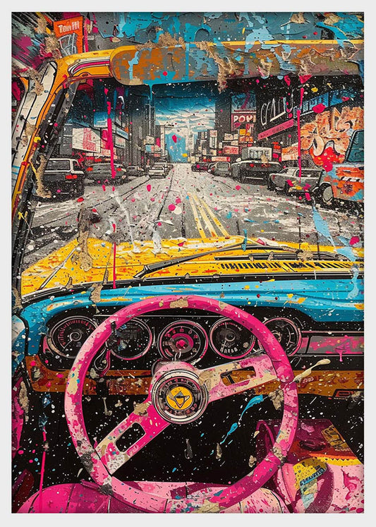 Retro City Drive Canvas Wall Art & Poster Print | Vibrant Urban Street View – T1373 – Aiprintlab