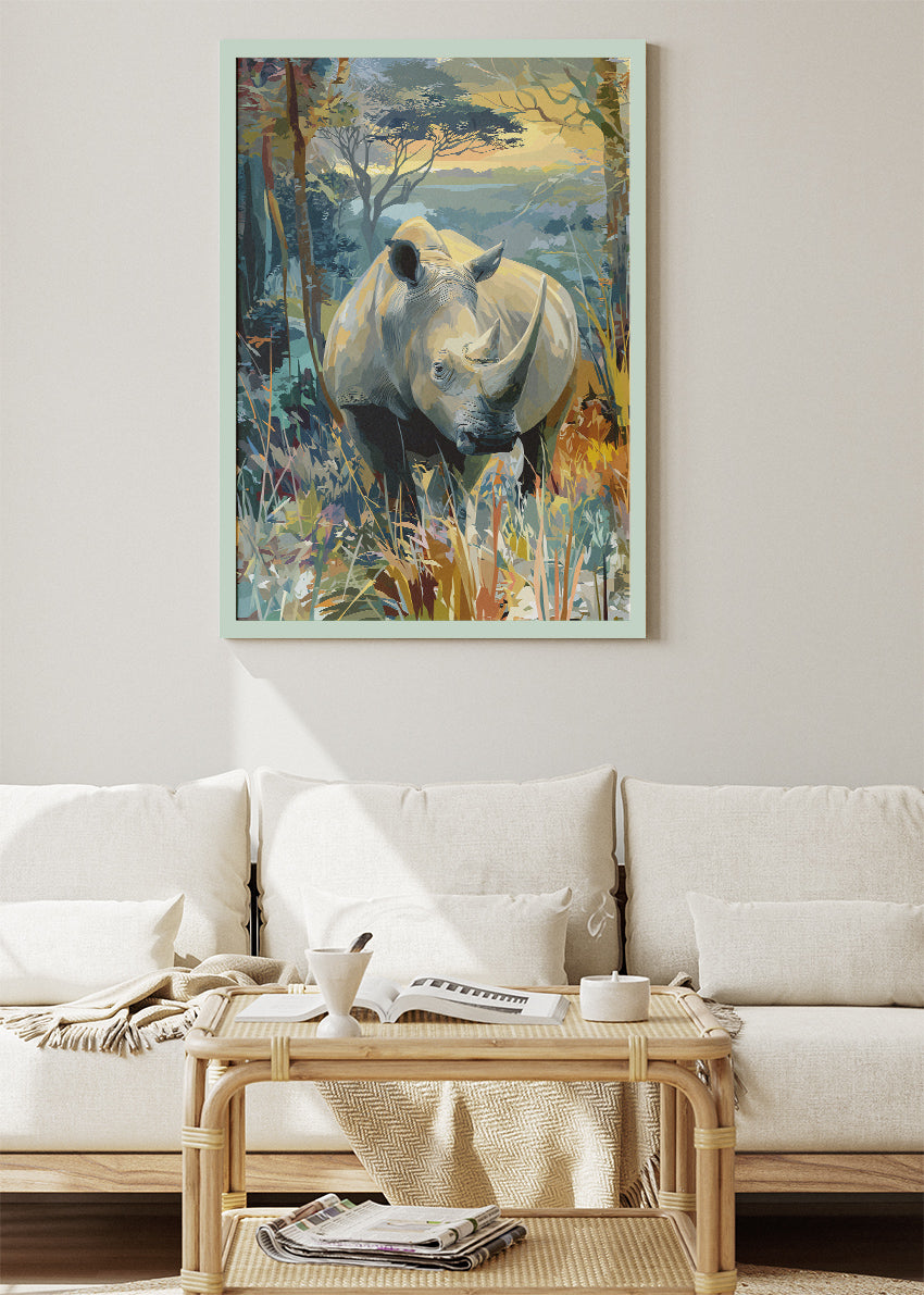 Rhinoceros Wall Art Print & Canvas – Modern Wildlife Nature Artwork