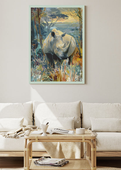Rhinoceros Wall Art Print & Canvas – Modern Wildlife Nature Artwork