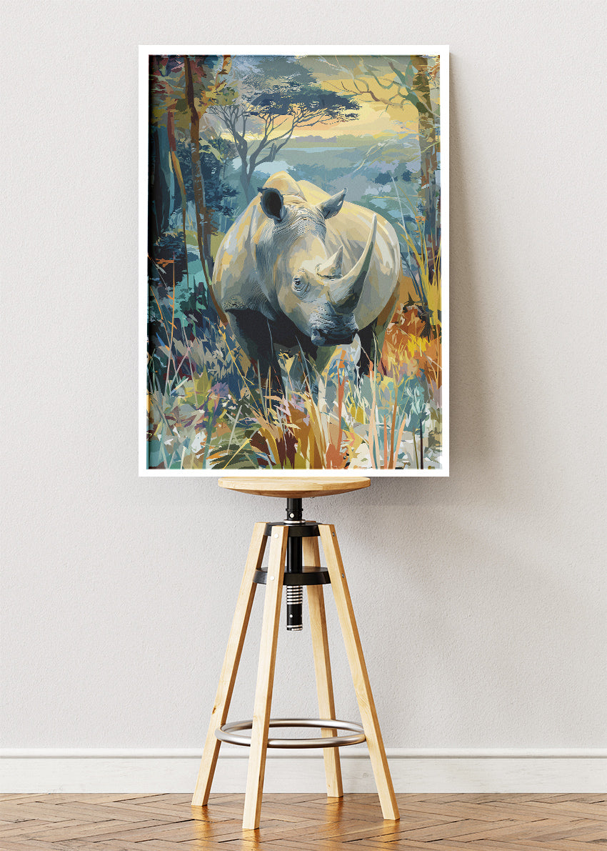 Rhinoceros Wall Art Print & Canvas – Modern Wildlife Nature Artwork